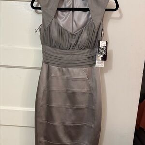 Jax Silver Satin Midi Dress with Ruched Bodice